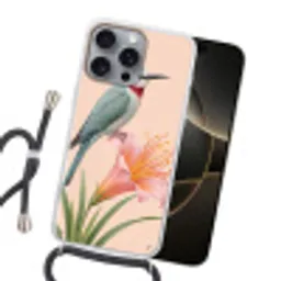 Vogel - Bloem - Natuur - Roze Hoesje iPhone 16 Pro Max met koord klein -sfeer1