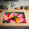 Tropische vogel tussen roze bloem Inductie beschermer vinyl 3mm klein -sfeer5