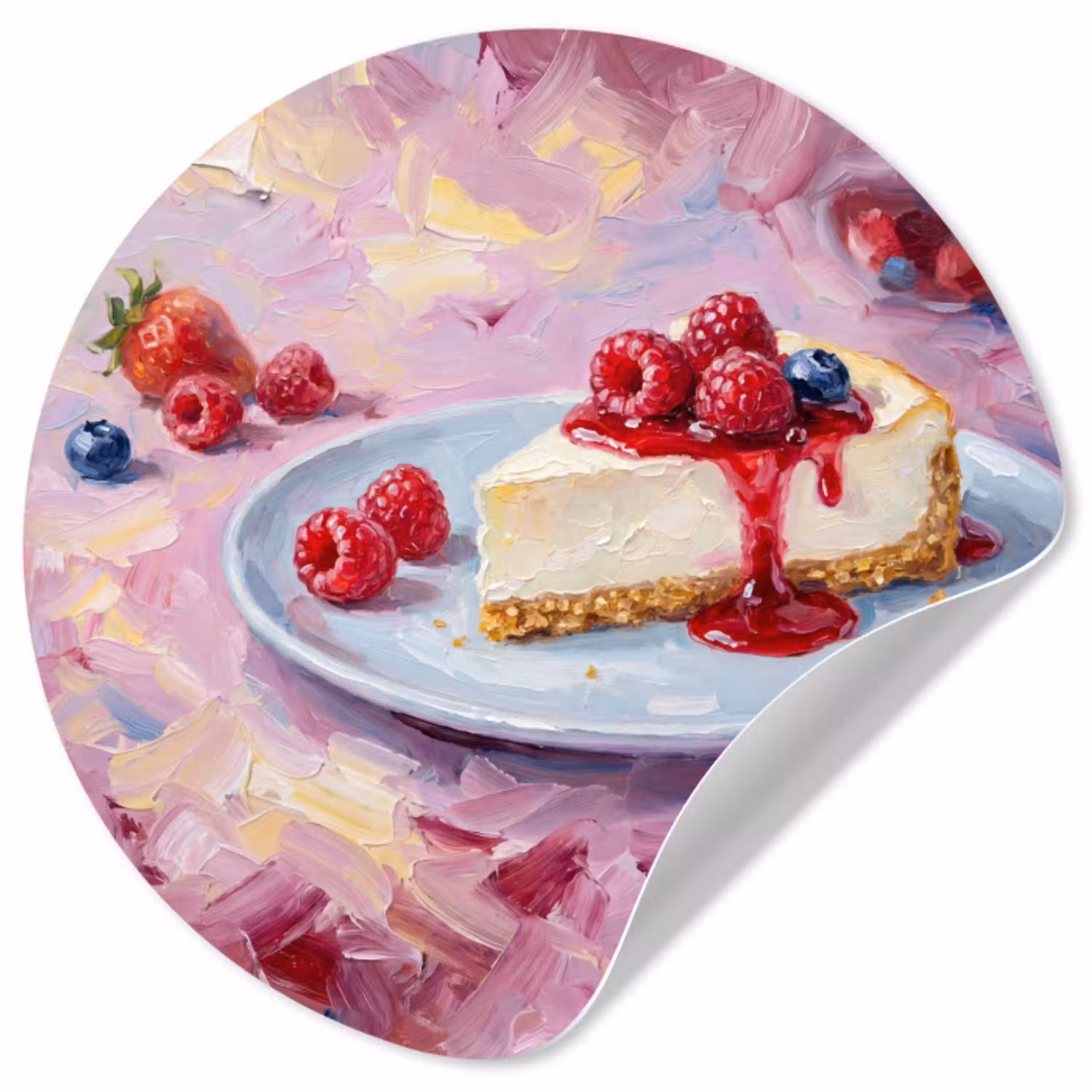 Eten - Cheesecake - Bessen - Abstract - Roze Wandcirkel behangsticker klein -3d