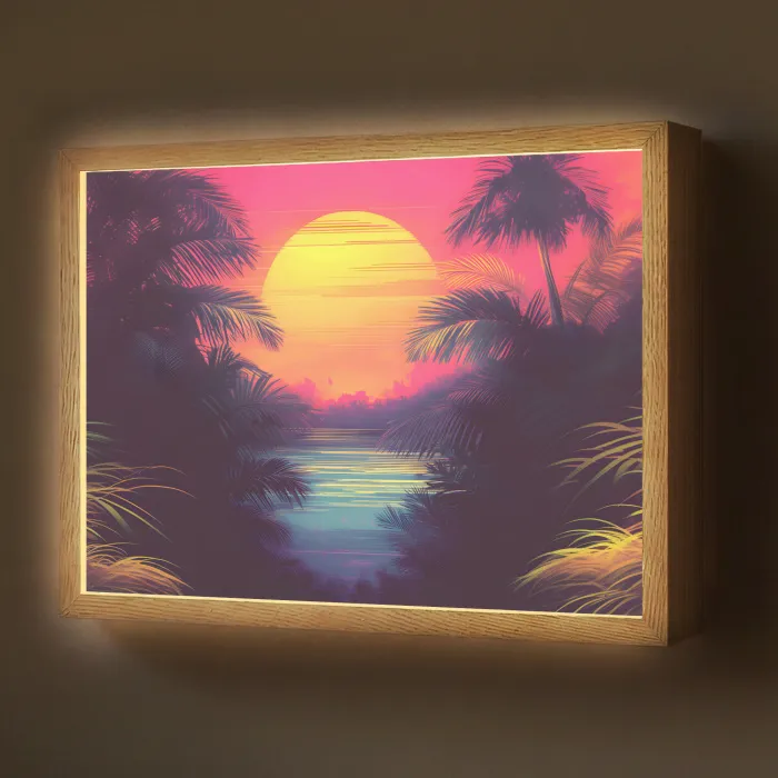 Zon - Geel - Palmbomen - Tropisch Light Box met batterij (Wandlamp) middel -z3d_website