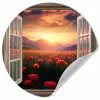 Doorkijk - Klaprozen - Bloemen - Rood - Open raam Wandcirkel behangsticker klein -3d