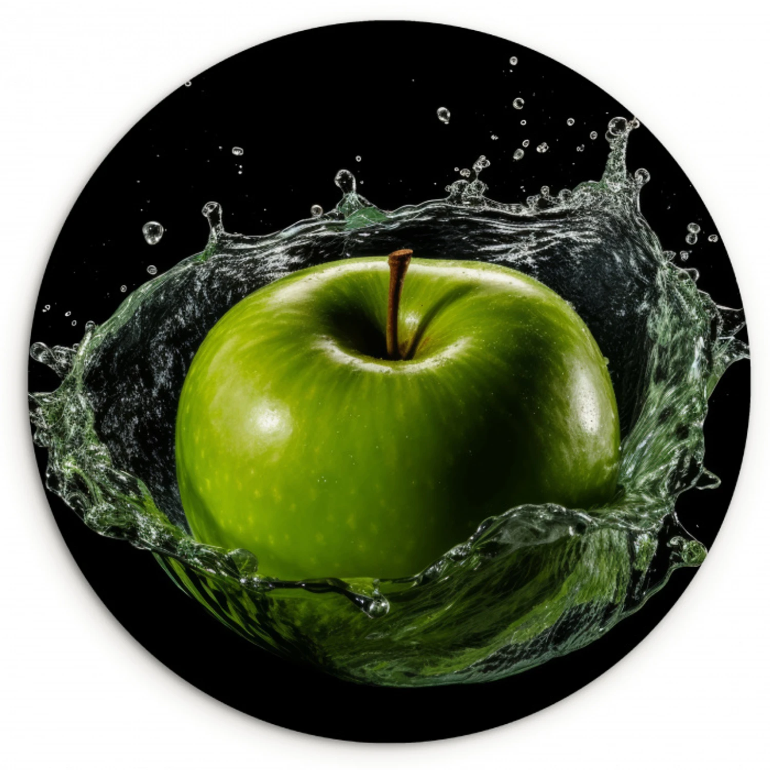 Appel - Groen - Fruit - Water - Zwart KitchenYeah - Keuken - Wandcirkel Forex klein -3d