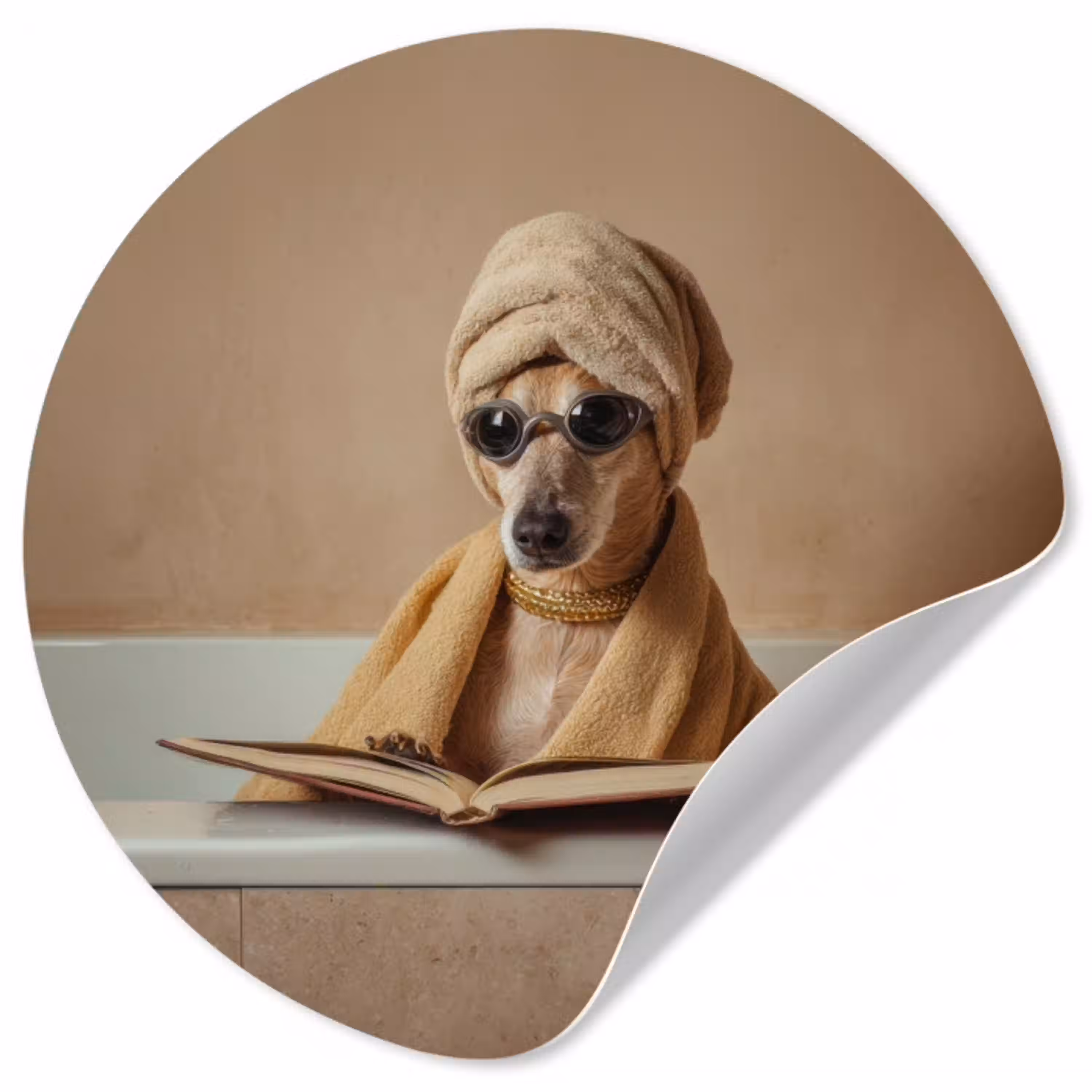 Bad - Hond - Boek - Zonnebril Wandcirkel behangsticker klein -3d