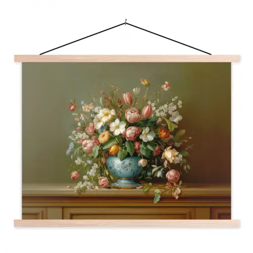 Vaas - Pastel - Kleuren - Bloemen textielposter latten blank klein -3d