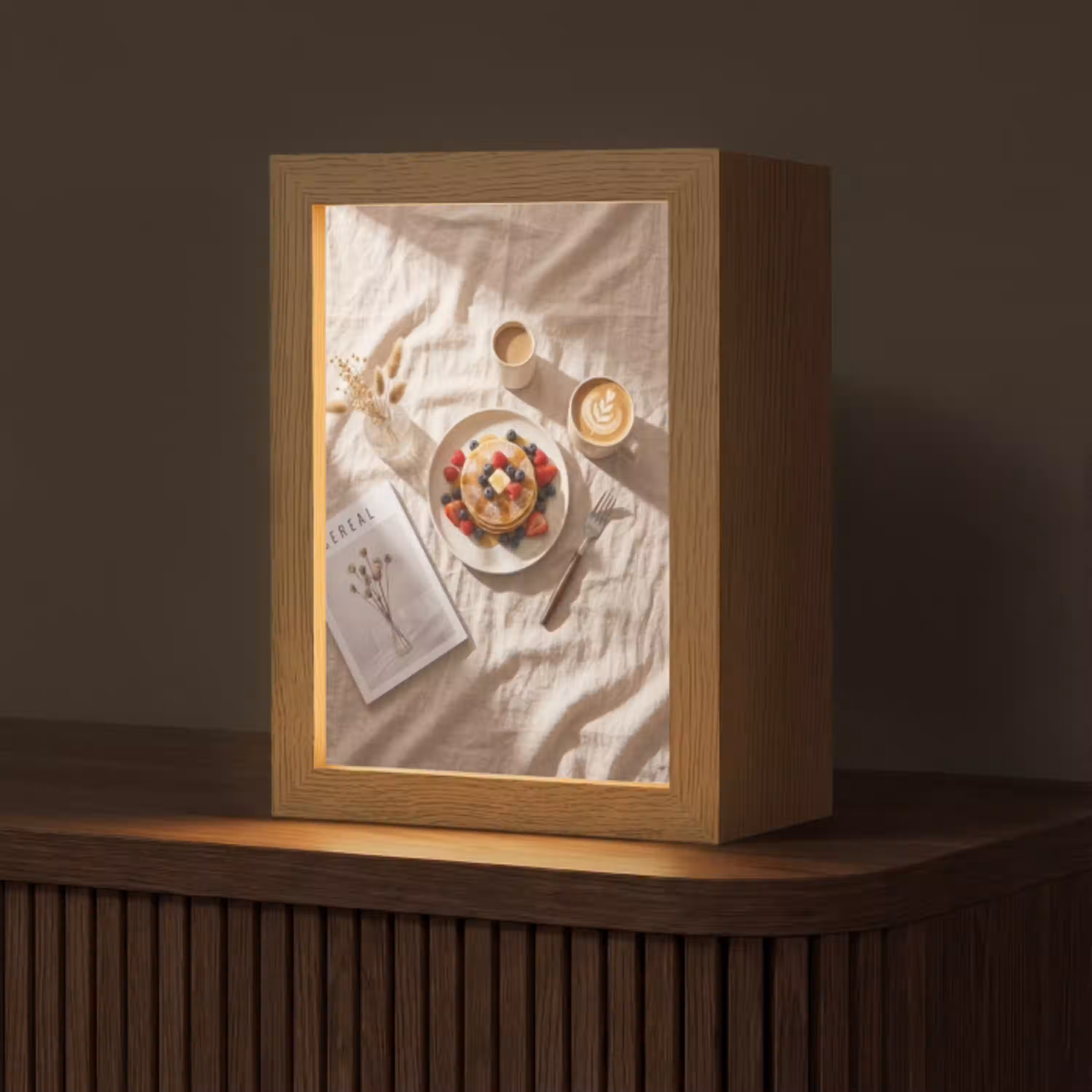 Pannenkoeken - Bessen - Ontbijt - Modern - Beige Light Box met kabel (Tafellamp) klein -z3d_website