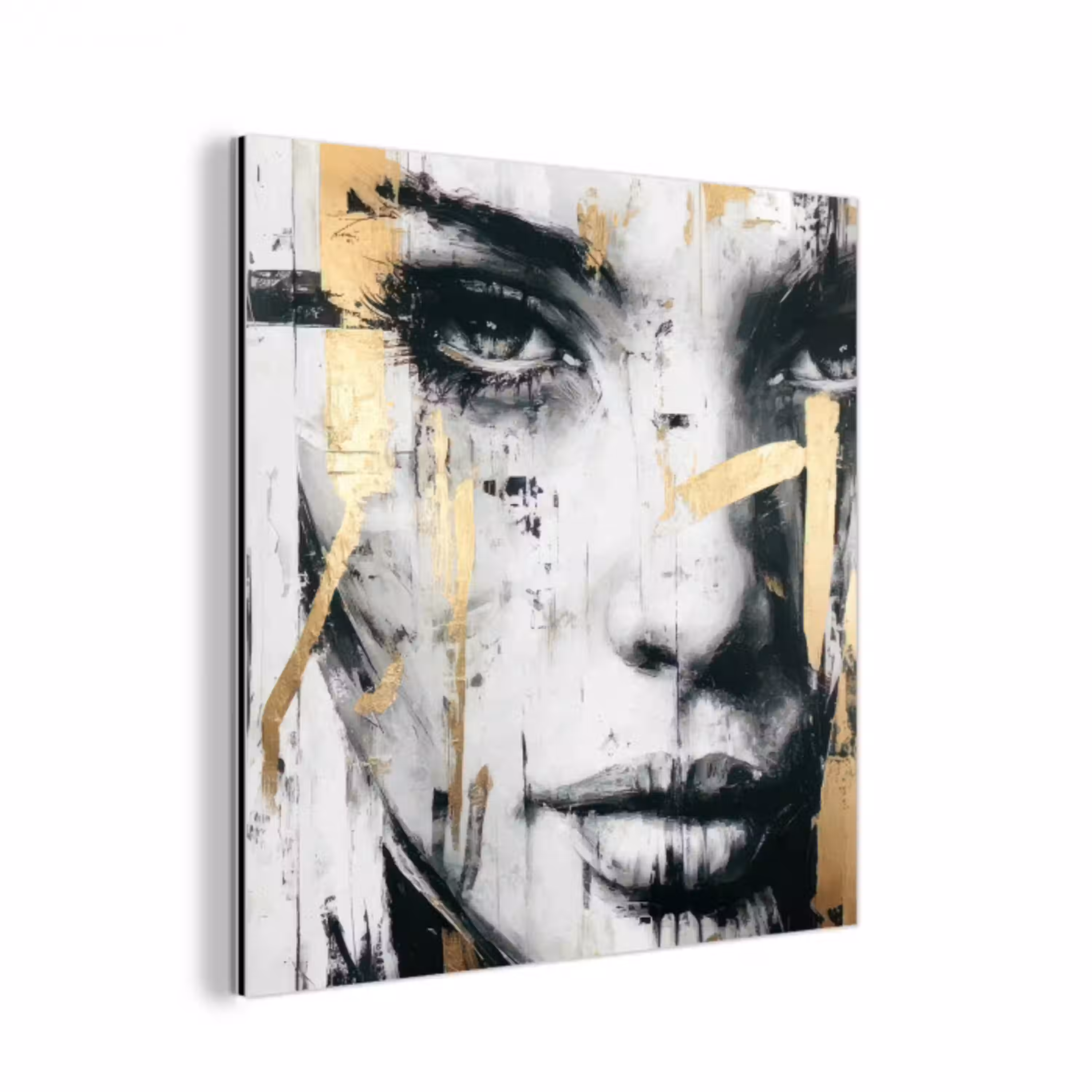 Portret - Vrouw - Penseelstreken - Goud aluminium wit klein -3d