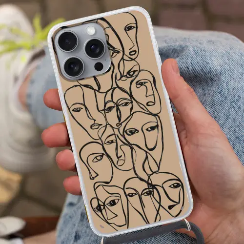Gezichtenzee - Lijntekening - Abstract Hoesje iPhone 16 Pro Max met koord klein -sfeer3