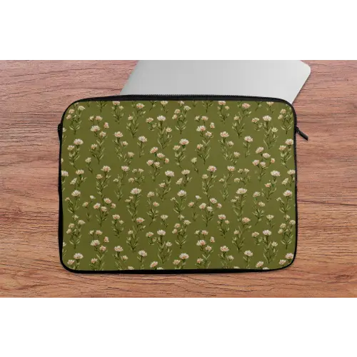 Landelijk - Bloemen -  Groen laptophoes neopreen klein 279 -tafel