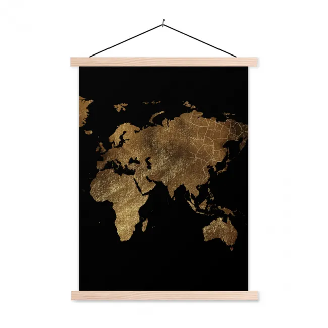 Hanging Poster - World map - Gold - Luxury - Earth - Black