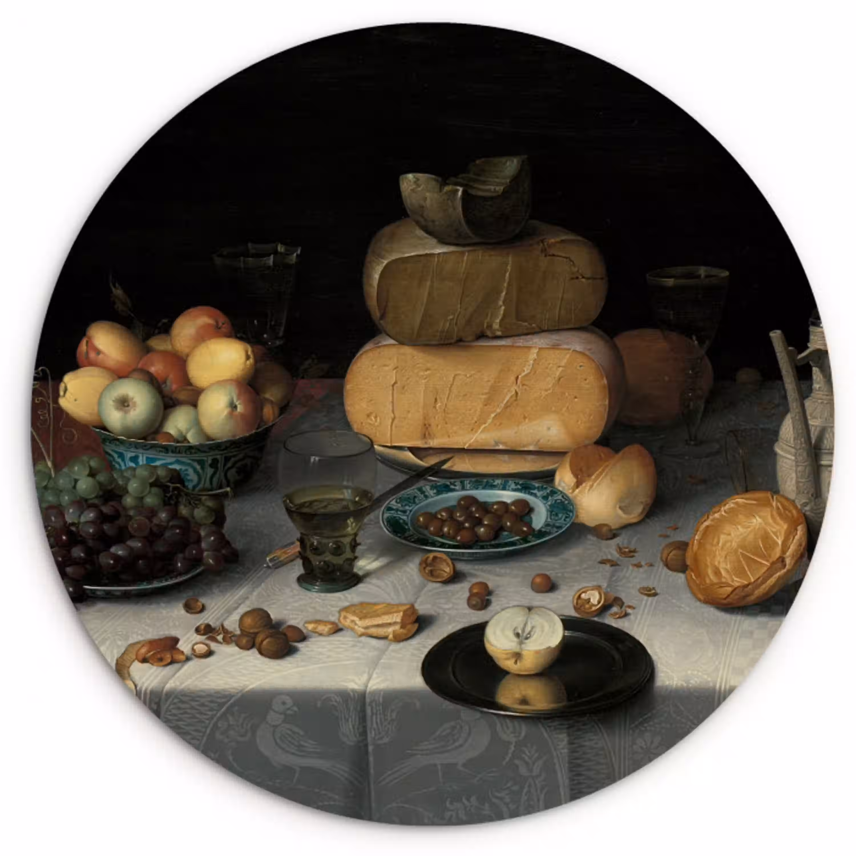 Stilleven met kazen - Schilderij van Floris Claesz. van Dijck Wandcirkel kunststof plaat 5mm dik klein -3d