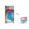 Deur - Hout - Bloemen - Blauw fotobehang vinyl groot -3d