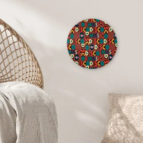 Bruin - Retro - Disco - Patroon Wandcirkel plexiglas klein 852 -sfeer5