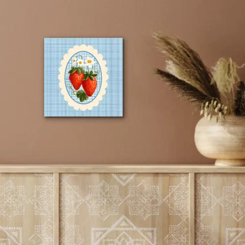 Aardbeien - Lijst - Rood - Geruit aluminium wit klein -sfeer4