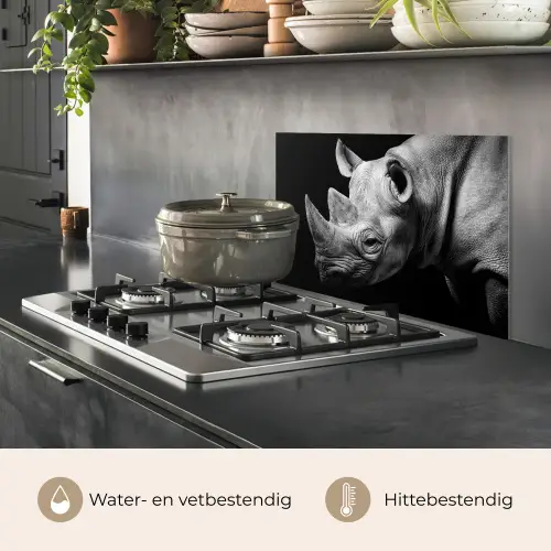 Dieren - Neushoorn - Zwart - Wit - Portret keuken achterwand spatscherm klein -usp_NL