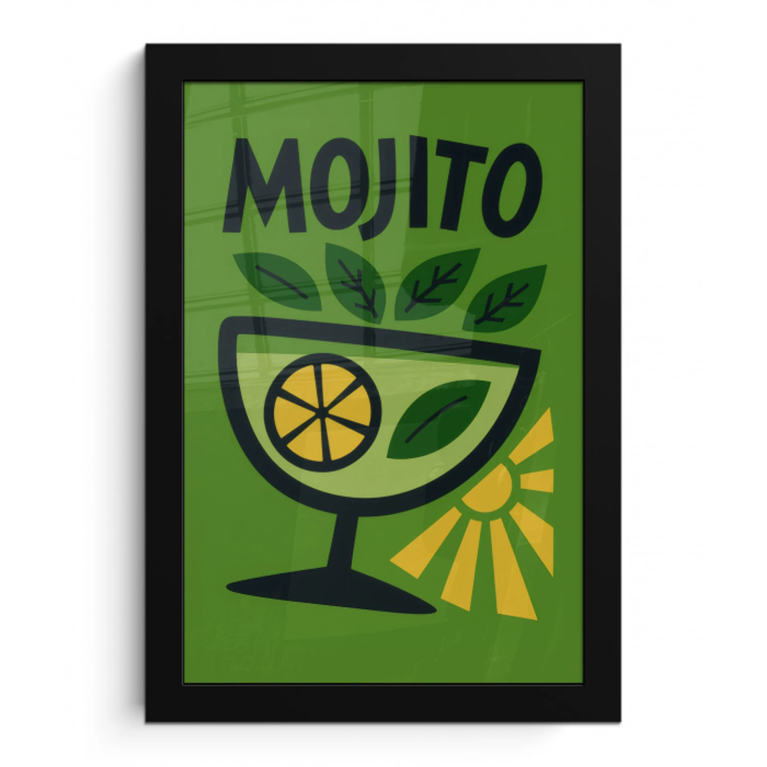 Mojito - Cocktail - Citroen - Groen fotolijst zwart zonder passe partout klein -3d