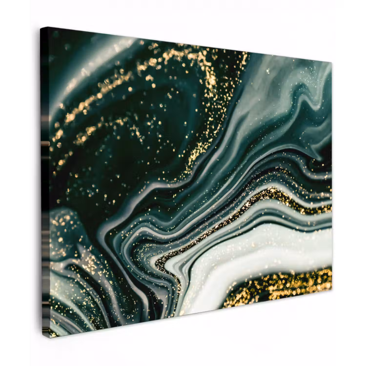 Leinwandbild - Marmoroptik - Gold - Grün - Glitter - Design - Marmor
