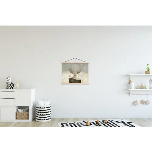 Pluis - Vrouw - Beige textielposter latten blank klein -kinderkamer