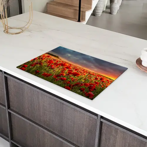 Zonsondergang - Klaprozen - Rood - Bloemen - Veld - Natuur Inductie beschermer vinyl 3mm klein -sfeer8