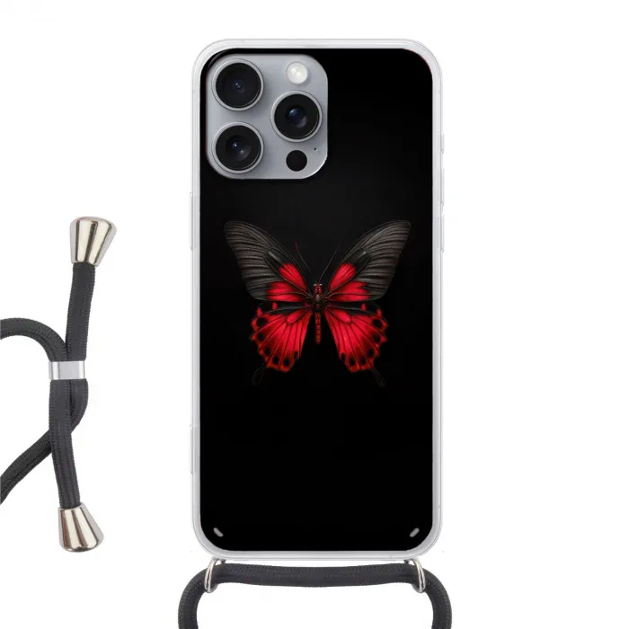 Vlinder - Rood - Contrast Hoesje iPhone 16 Pro Max met koord klein -3d