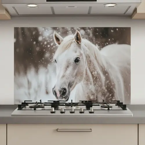 Paard - Wit - Winter - Natuur - Sneeuw - Dieren keuken achterwand spatscherm klein -3d_website