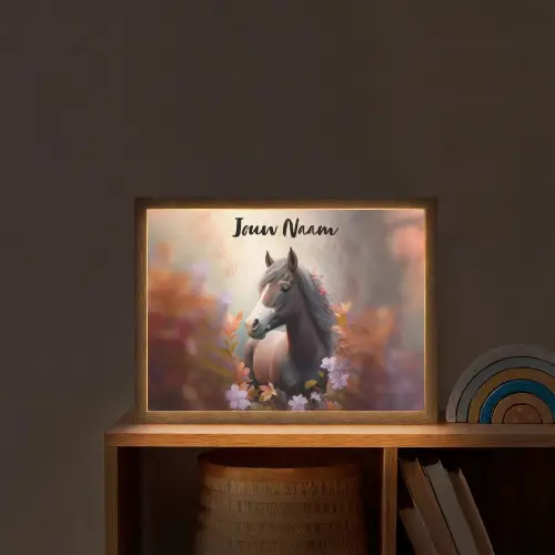 Paard - Bloemen - Natuur - Paars - Dieren Light Box met batterij (Wandlamp kind) middel -sfeer1_kind