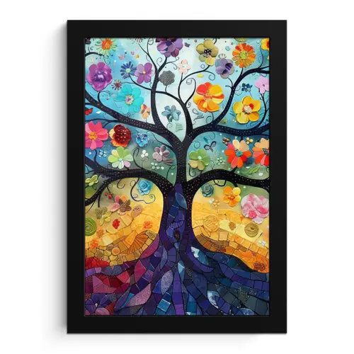 Kunst - Levensboom - Bloemen - Hippie fotolijst zwart zonder passe partout klein -3d