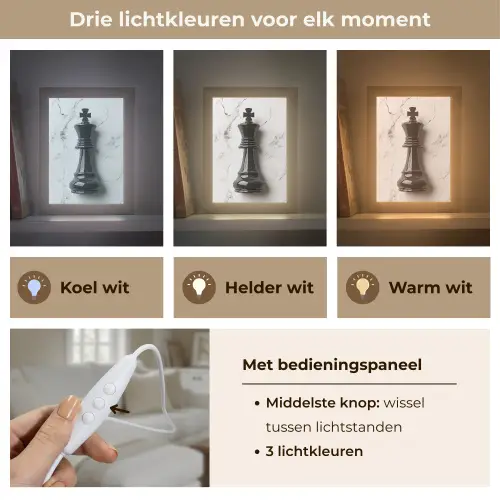 Schaakstuk - Koning - Zwart - Marmer Light Box met kabel (Tafellamp) klein -USP_lichtkleurNL