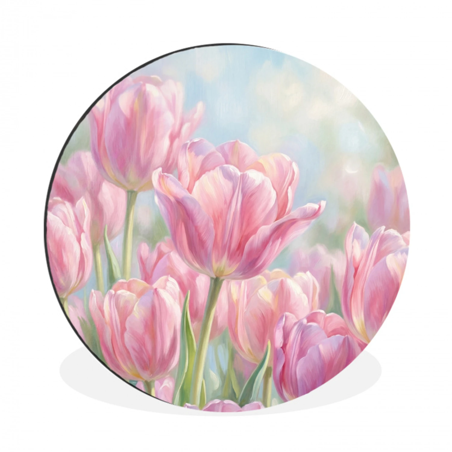 Tulpen - Veld - Lente - Roze Wandcirkel aluminium klein -3d