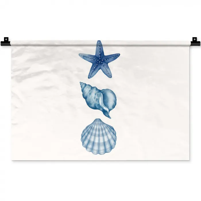 Zeester - Schelpen - Blauw Wandkleed katoen klein -zz3d