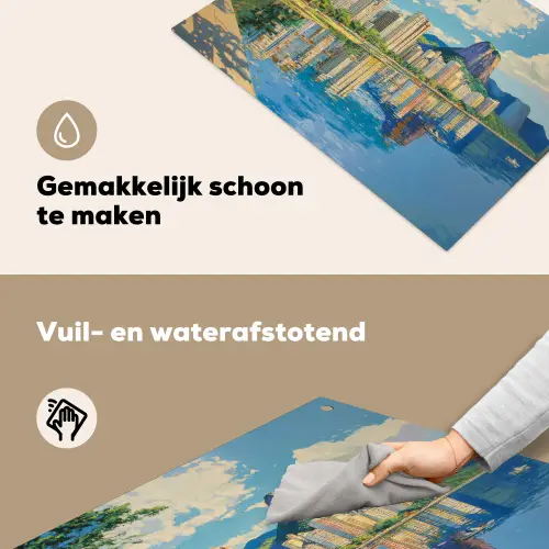 Berg - Skyline - Strand - Water Inductie beschemer met haakjes klein -ky-schoon-nl