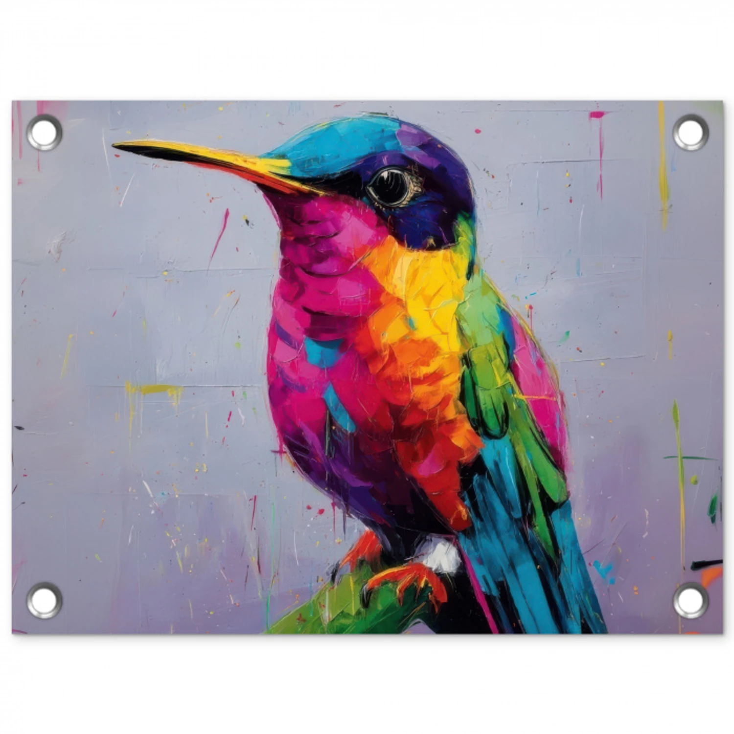 Kolibrie - Vogel - Regenboogkleuren - Verfstreken tuinposter los doek klein -3d