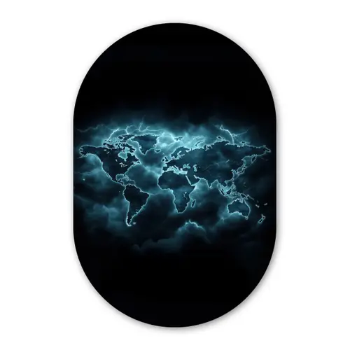 Wereldkaart - Bliksem - Blauw Wandcirkel Ovaal Forex klein -3d