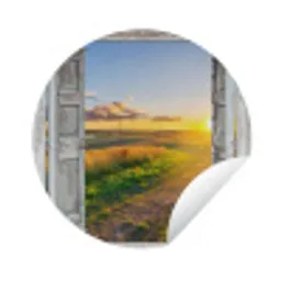 Doorkijk - Platteland - Landschap - Zon Wandcirkel tuinposter met ringen klein -3d