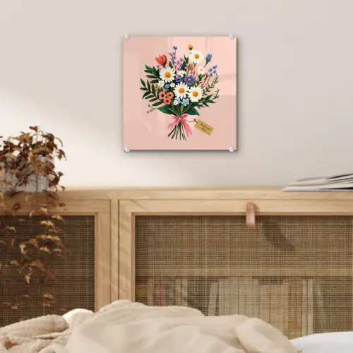 Margrieten - Boeket - Strikje - Roze plexiglas 5mm klein -sfeer4