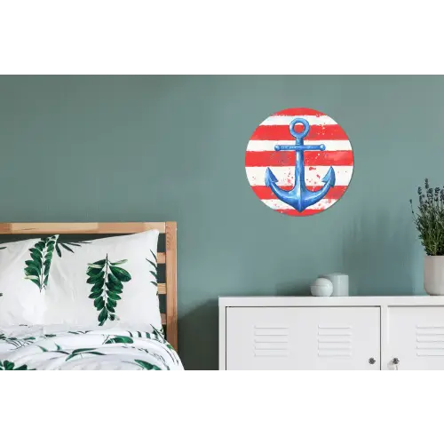 Anker - Verfspatten - Rood - Blauw Wandcirkel aluminium klein -slaapkamer