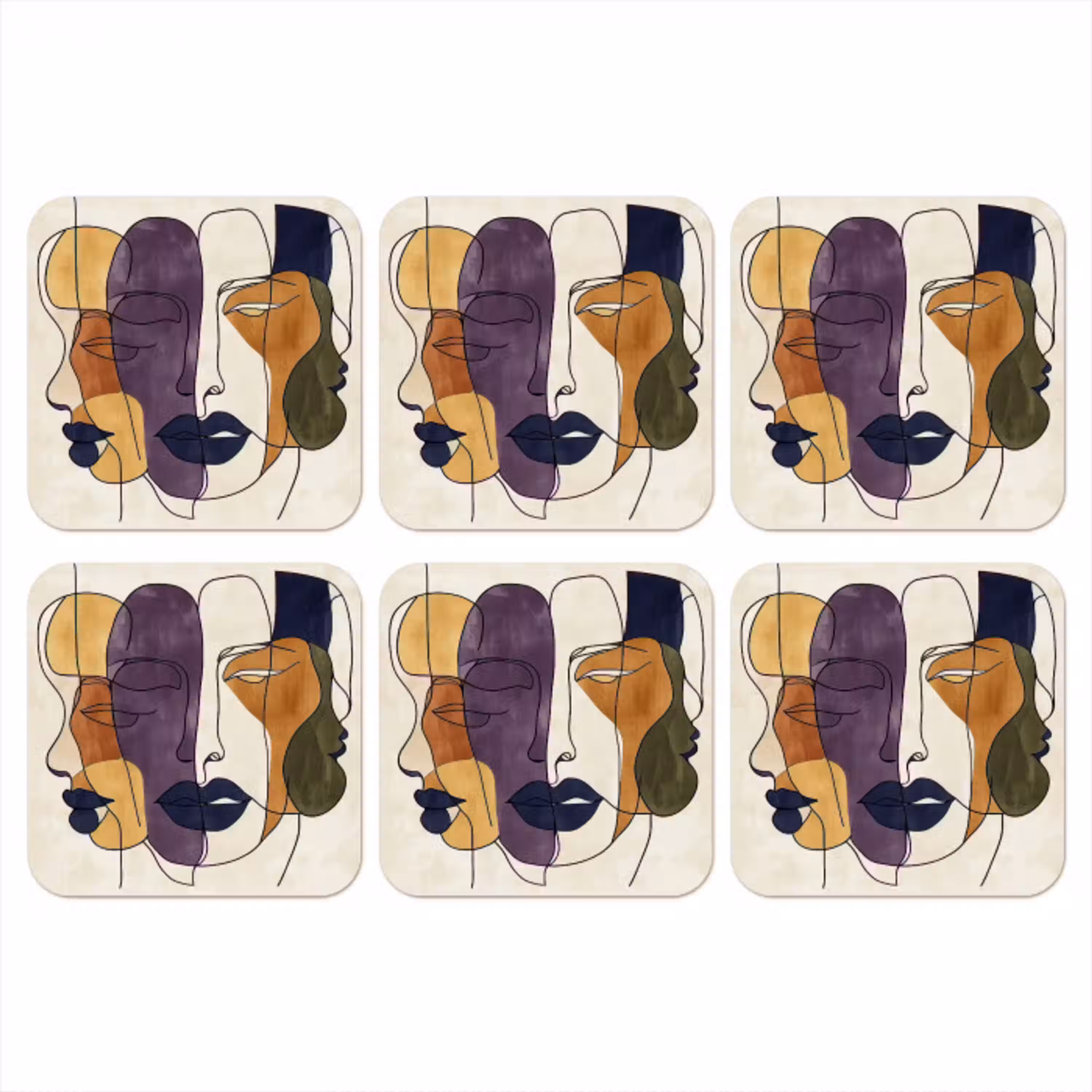 Abstract - Overlappende gezichten - Paars - Donkergroen onderzetter kurk middel -3d