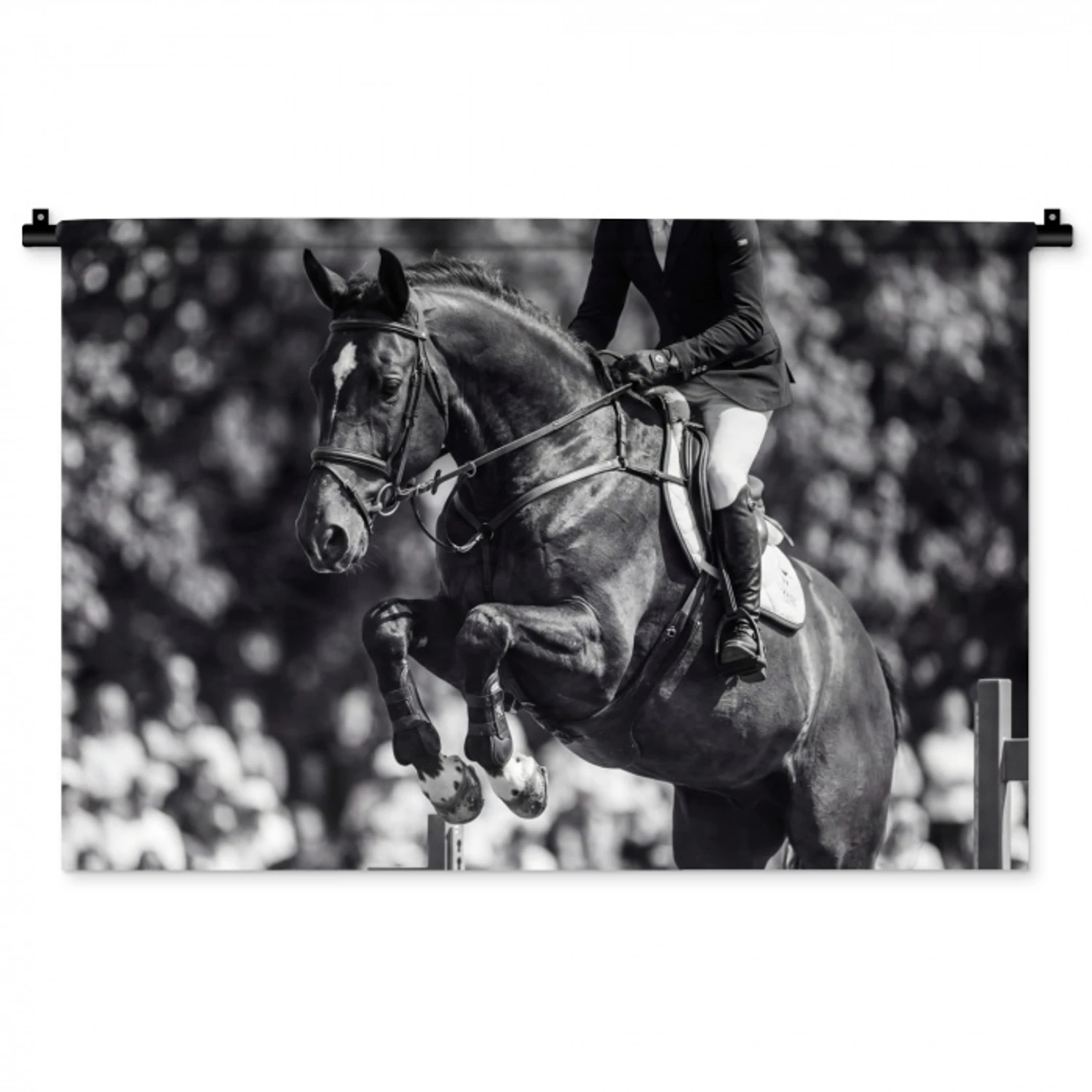 Springen - Paard - Zwart - Wit Wandkleed katoen middel -zz3d