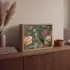 Groene papegaai - Kleurrijke bloemen - Donkere achtergrond Light Box met batterij (Wandlamp) middel -sfeer2