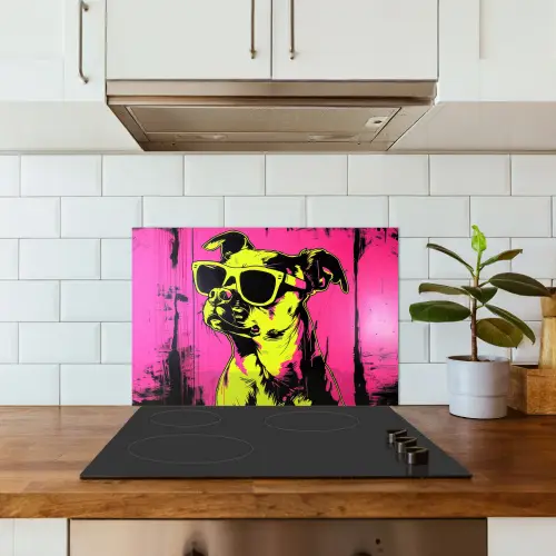 Hond - Zonnebril - Roze - Art keuken achterwand spatscherm klein -sfeer2