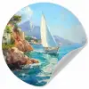 Zeilboot - Rotsen - Kust - Huizen Wandcirkel behangsticker klein -3d