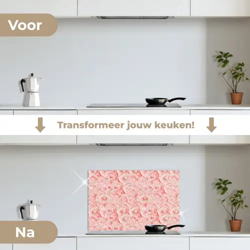 Vloeiend - Olieverf - Roze keuken achterwand spatscherm klein 900 -voor_na_NL