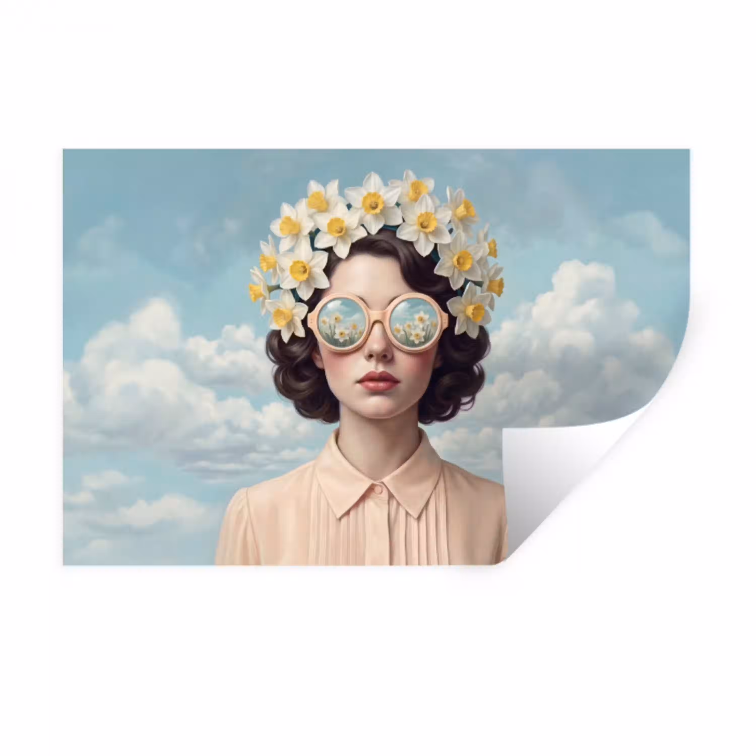 Vrouw - Narcissen - Geel Muursticker klein -3d