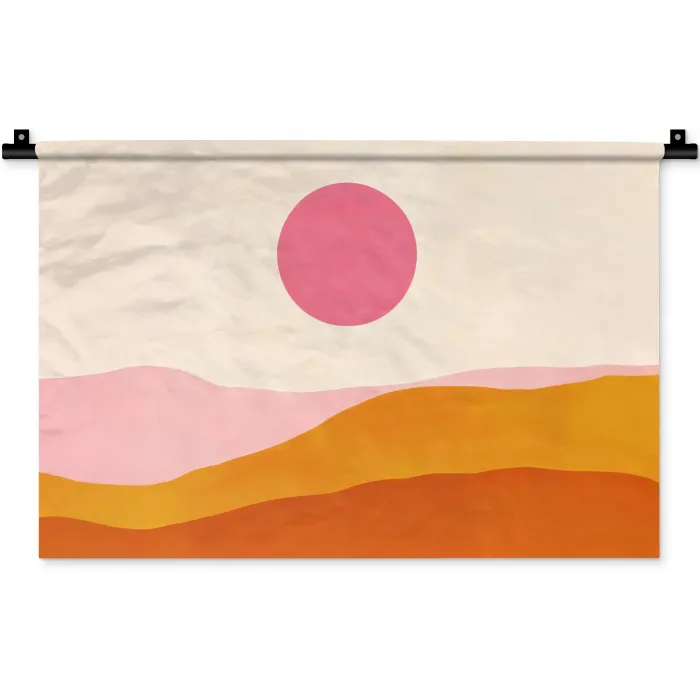 Zon - Heuvels - Abstract - Roze Wandkleed katoen klein -zz3d