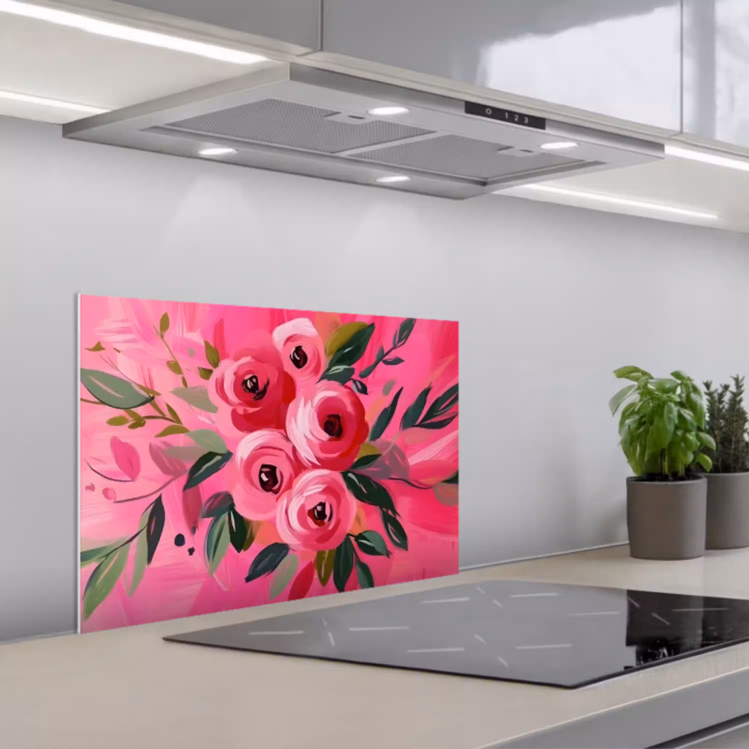 Bloemen - Verf - Roze keuken achterwand spatscherm klein -3d_schuin