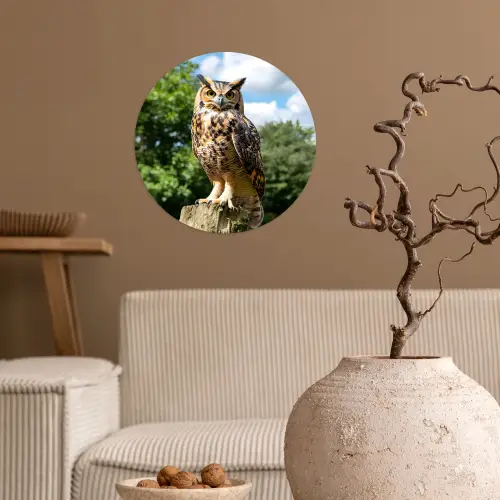Uil - Boomstronk - Bos - Lucht Wandcirkel behangsticker klein -sfeer1