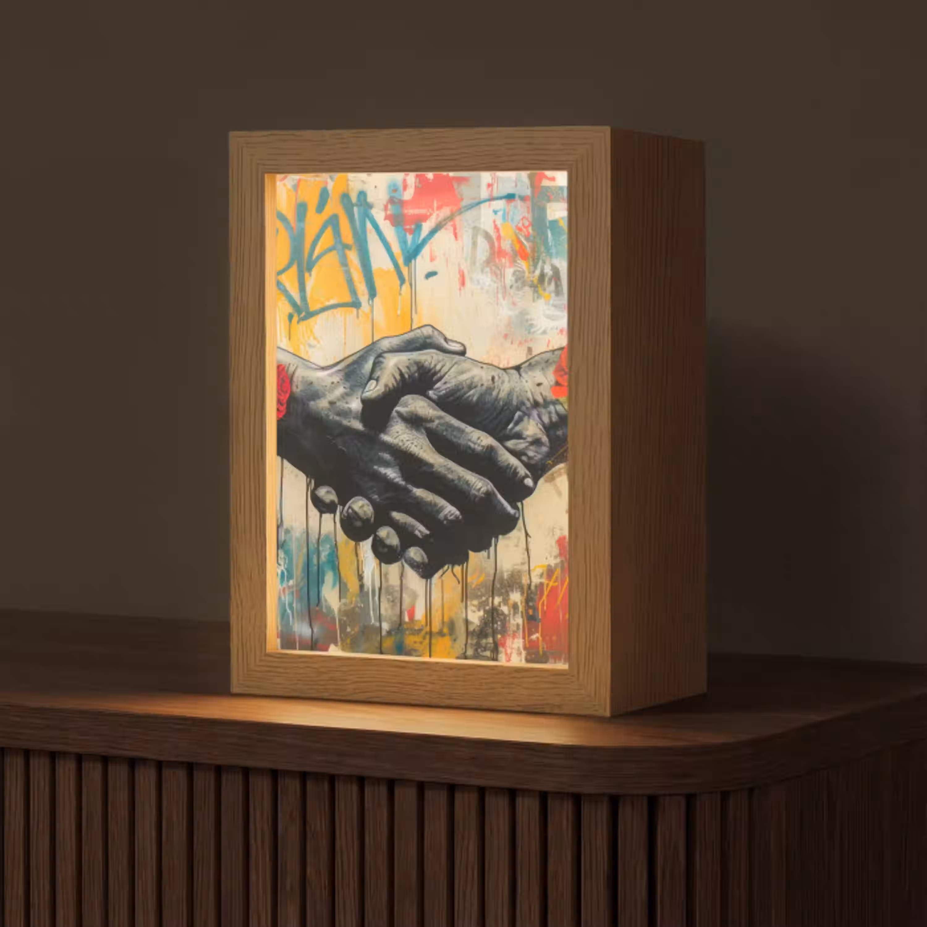 Graffiti - Rozen - Handen - Street art Light Box met kabel (Tafellamp) klein -z3d_website
