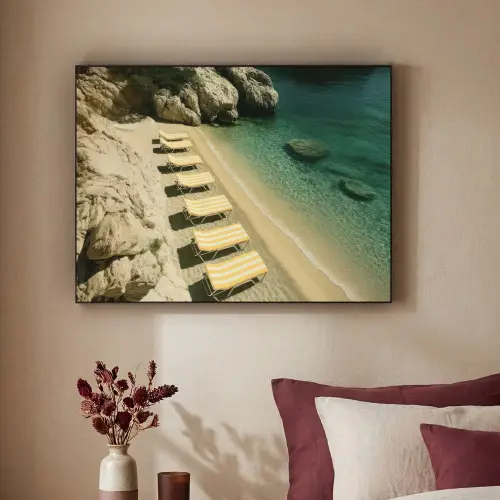Strandbedden - Zee - Stenen - Baai Textielframe - compleet frame klein -sfeer1