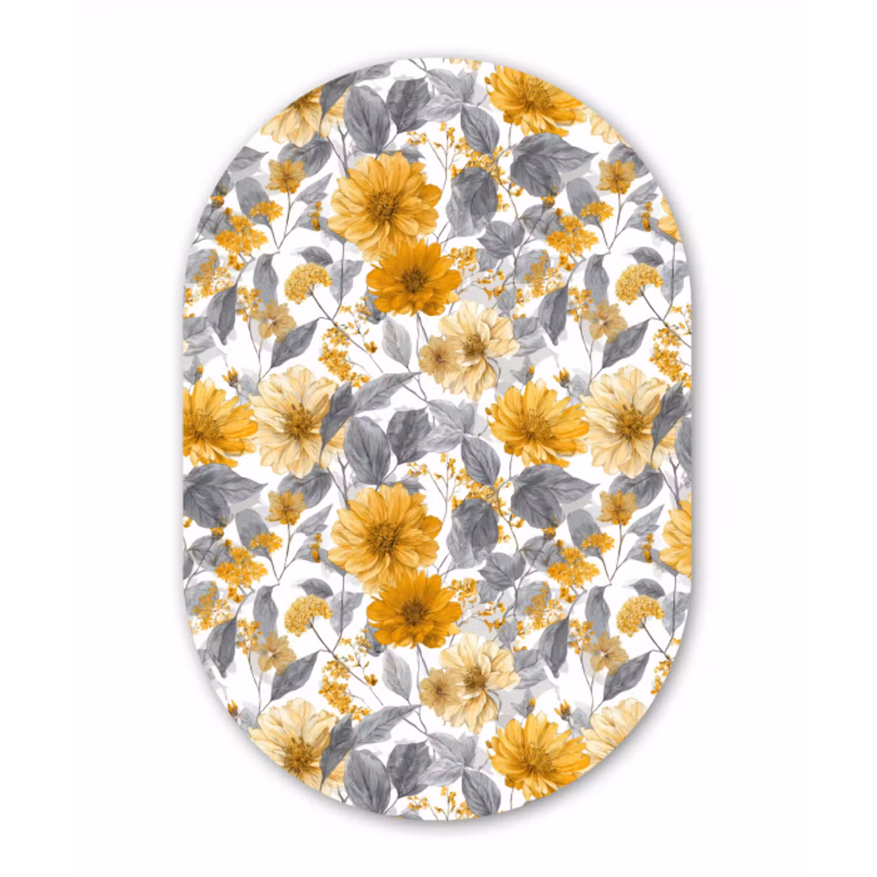 Bloemen - Botanisch - Elegant - Okergeel - Grijs Wandcirkel Ovaal Aluminium middel 839 -3d