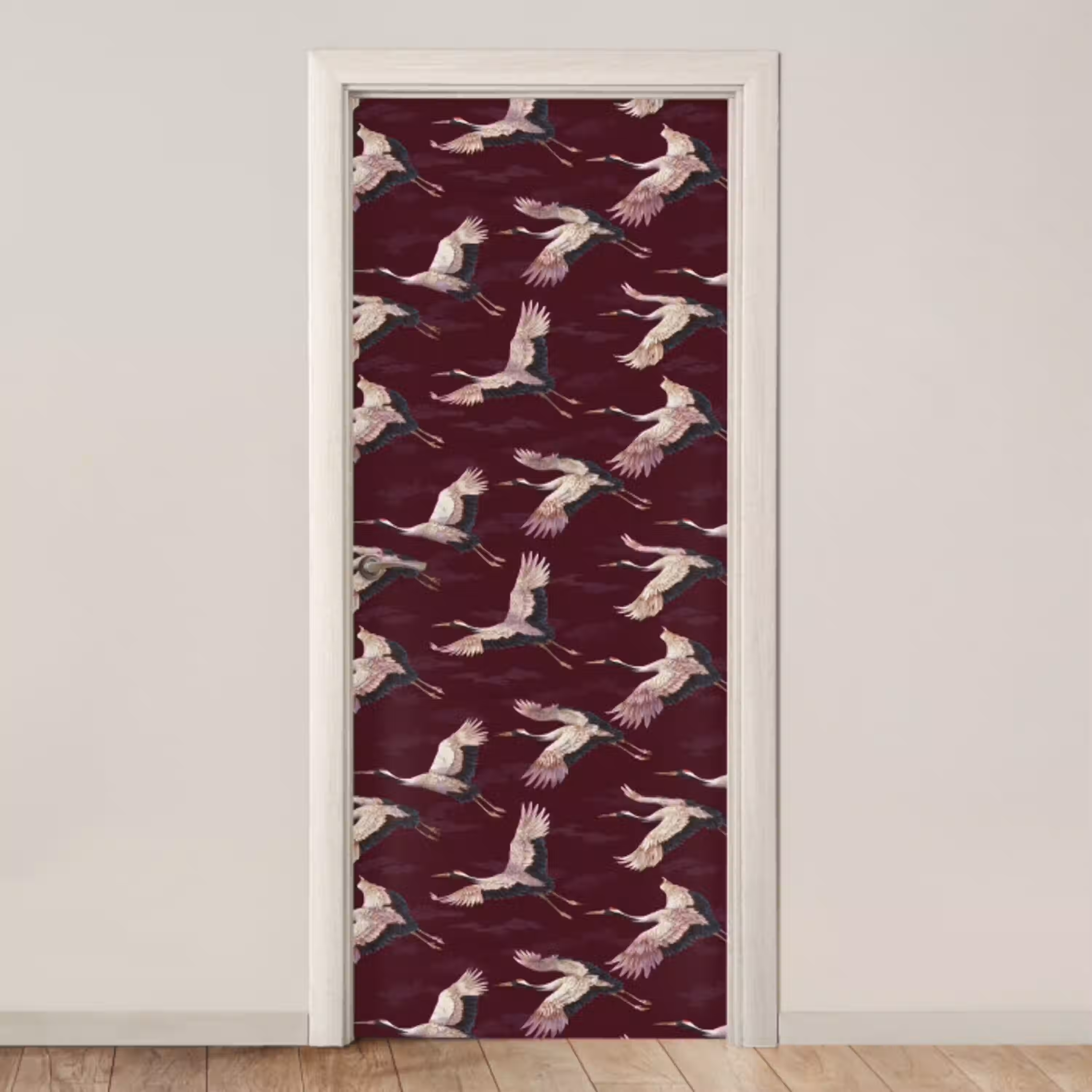 Kraanvogels - Klassiek - Bordeaux deurposter klein 289 -3d_beige