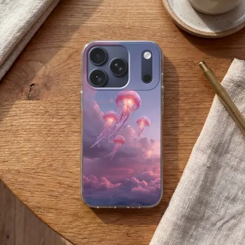 Kwallen - Roze - Wolken Telefoonhoesje iPhone 17 Pro klein -sfeer1